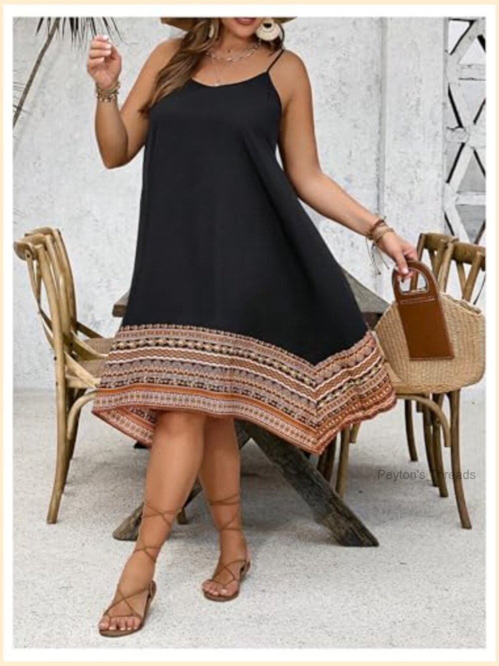 Plus Size Boho Flowy Cami Dress Spaghetti Strap Sleeveless Midi - Picture 2 of 5
